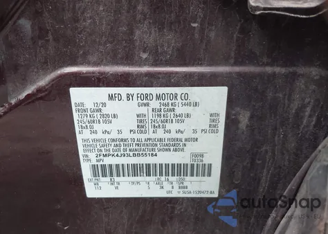 2020 Ford Edge Sel z USA, uszkodzony, nr VIN 2FMPK4J93LBB55184